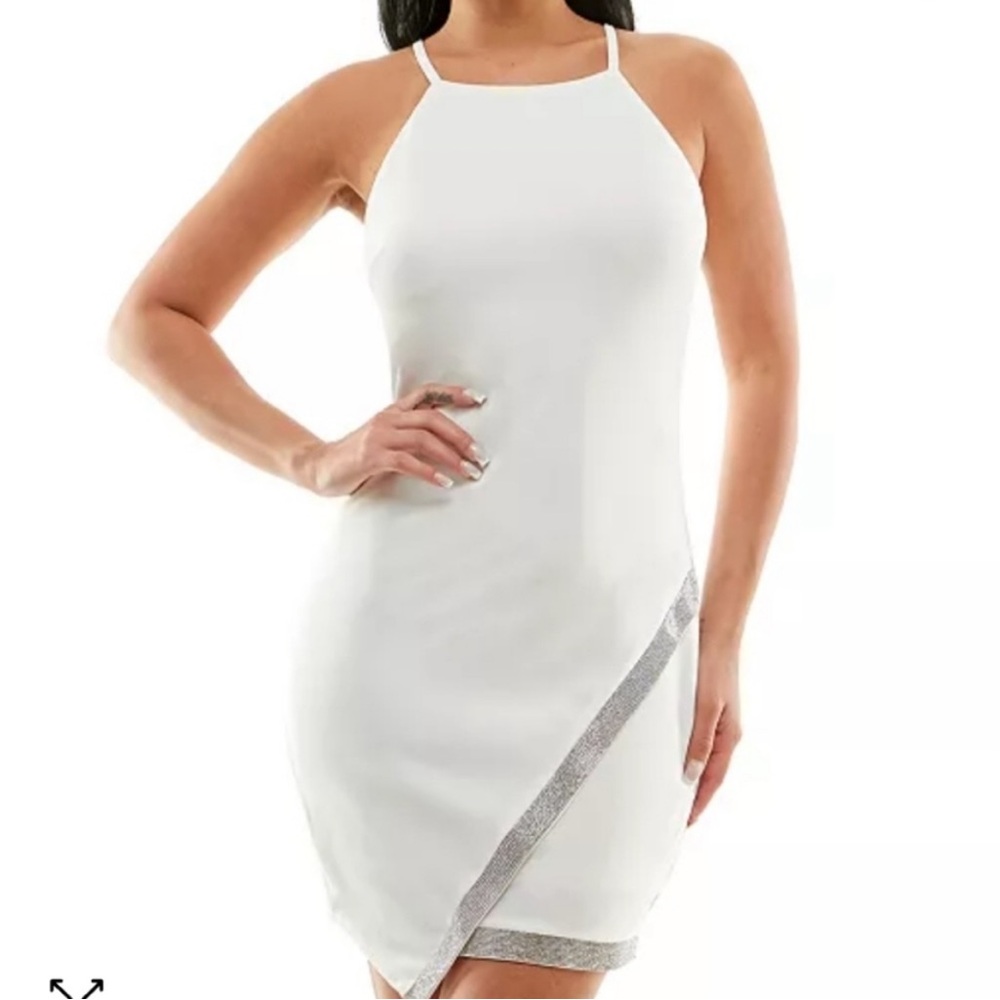 Bachelorette Party / Rehearsal Dinner White Dress with rhinestone hem